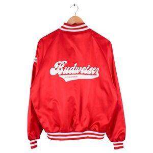Vintage Anheuser-Busch Budweiser Red Satin Snap Jacket USA Made Size XL